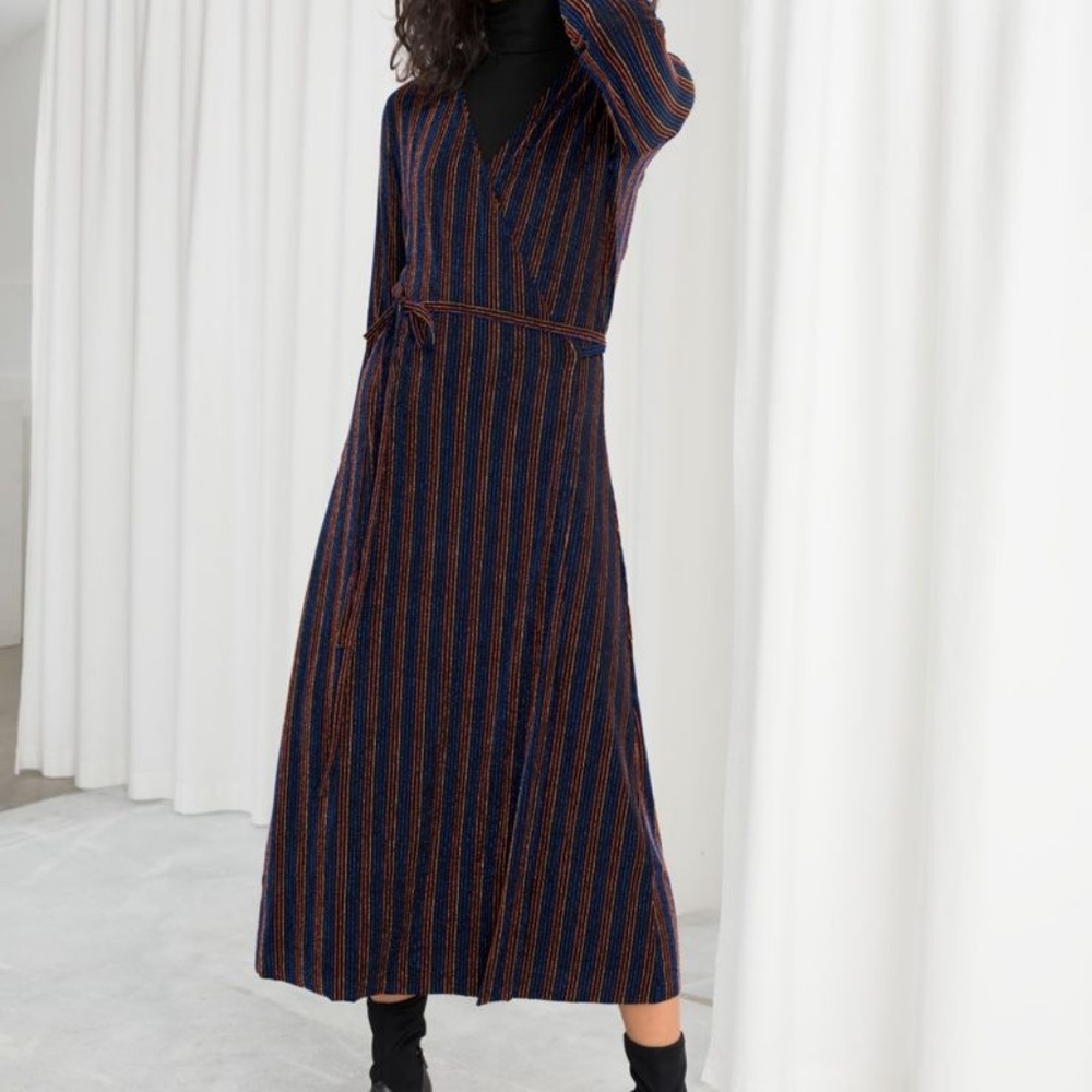 & OTHER STORIES Glitter Stripe Wrap Midi Dress